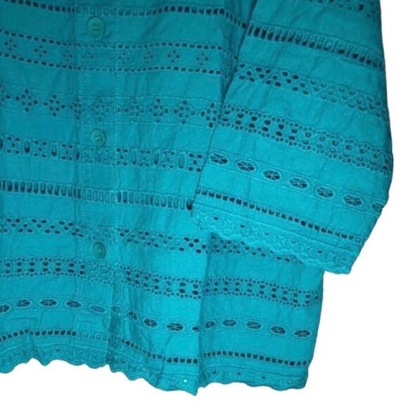 Draper’s and Damon’s Eyelet Blouse/Jacket in Teal Green Women’s Petite Large - Picture 3 of 7